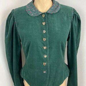 VTG Eger Germany Women's 8 Green Corduroy Button Down Shirt Top Fairy Whimsical